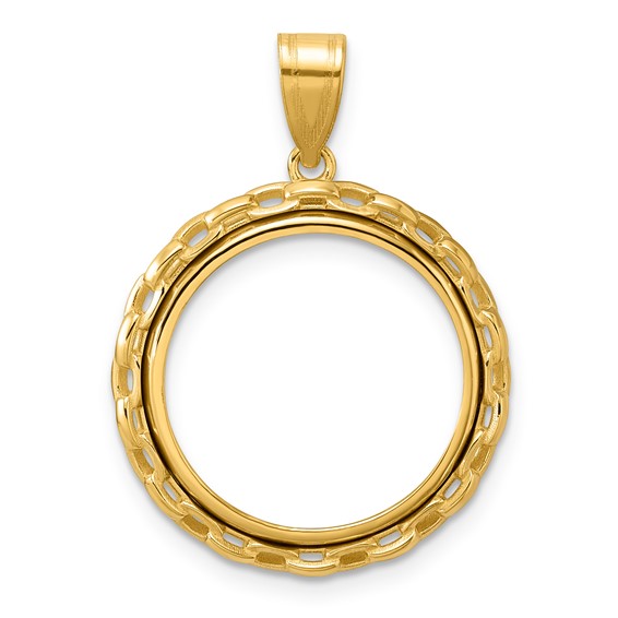 14k Polished Box with 18.0mm Prong Coin Bezel Pendant
