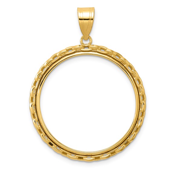 14k Polished Box with 27.0mm Prong Coin Bezel Pendant