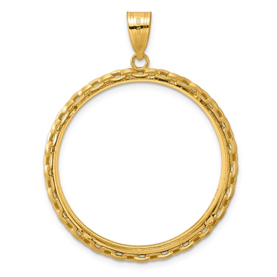 14k Polished Box with 32.0mm Prong Coin Bezel Pendant