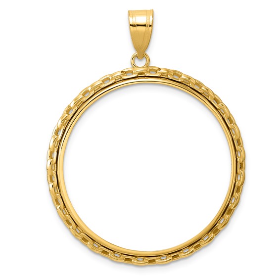 14k Polished Box with 32.0mm Prong Coin Bezel Pendant