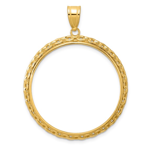 14k Polished Box with 32.7mm Prong Coin Bezel Pendant