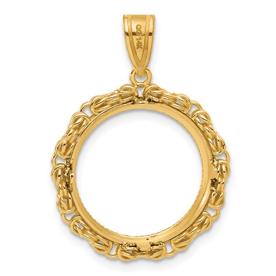 14k Diamond Cut Byzantine Link with 16.5mm Prong Coin Bezel Pendant