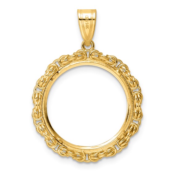 14k Diamond Cut Byzantine Link with 18.0mm Prong Coin Bezel Pendant