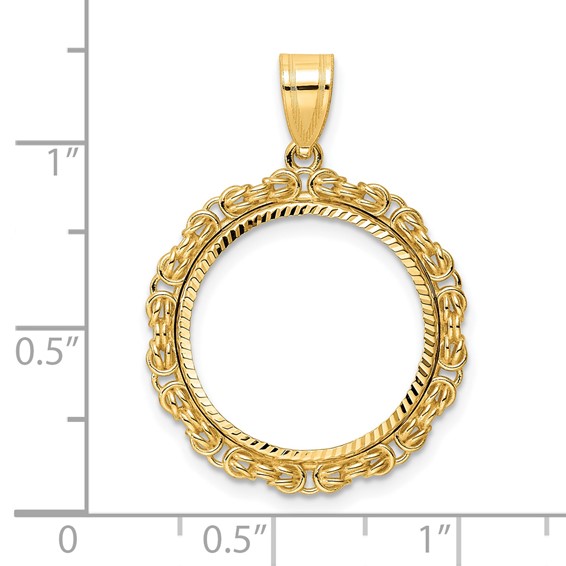 14k Diamond Cut Byzantine Link with 18.0mm Prong Coin Bezel Pendant