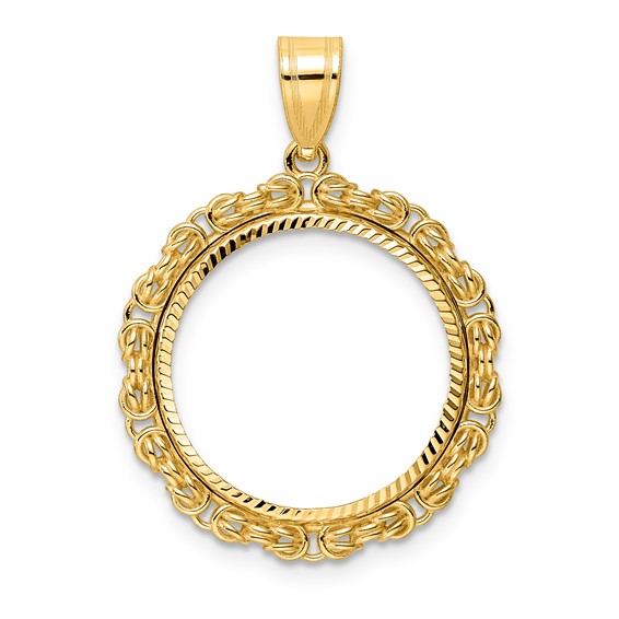 14k Diamond Cut Byzantine Link with 18.0mm Prong Coin Bezel Pendant