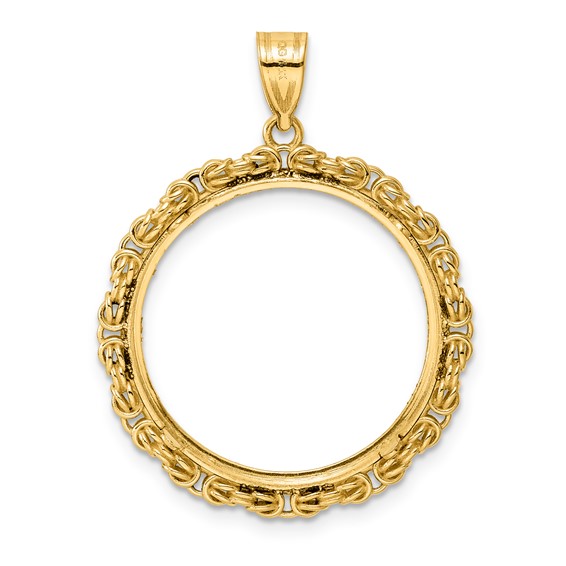 14k Diamond Cut Byzantine Link with 22.0mm Prong Coin Bezel Pendant