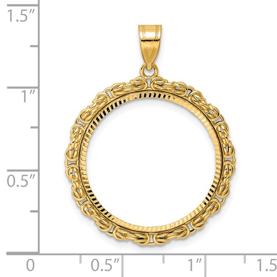 14k Diamond Cut Byzantine Link with 22.0mm Prong Coin Bezel Pendant