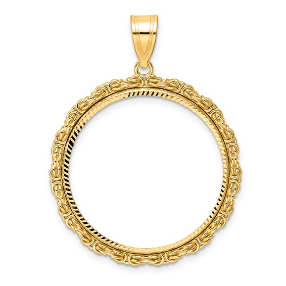 14k Diamond Cut Byzantine Link with 27.0mm Prong Coin Bezel Pendant