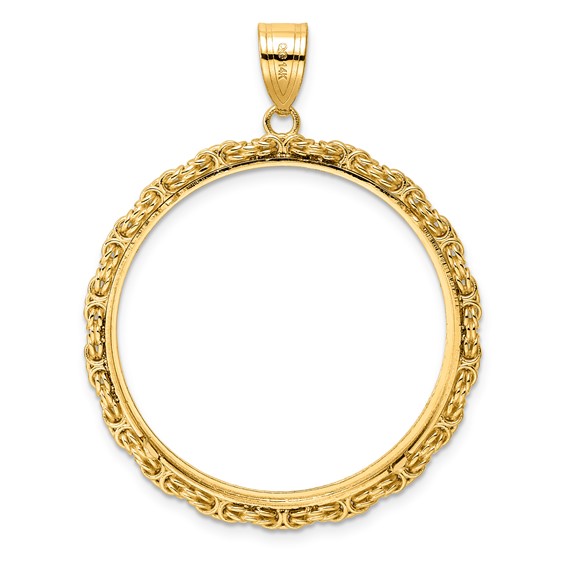 14k Diamond Cut Byzantine Link with 32.0mm Prong Coin Bezel Pendant