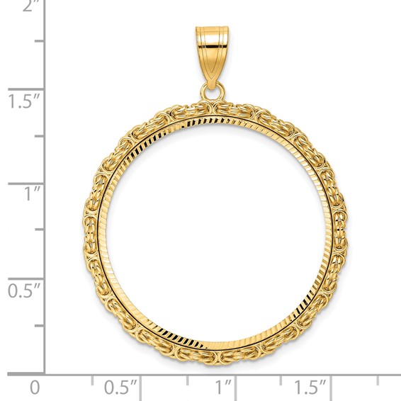 14k Diamond Cut Byzantine Link with 32.0mm Prong Coin Bezel Pendant