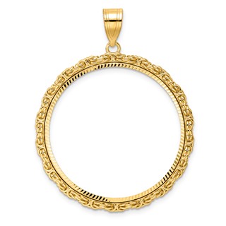 14k Diamond Cut Byzantine Link with 32.0mm Prong Coin Bezel Pendant