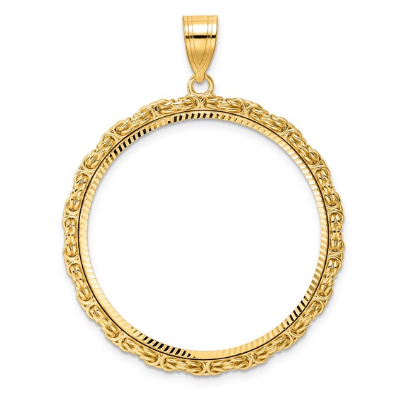 14k Diamond Cut Byzantine Link with 32.0mm Prong Coin Bezel Pendant