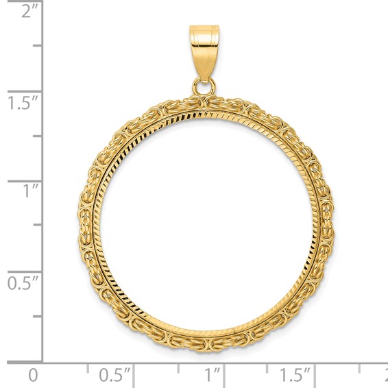 14k Diamond Cut Byzantine Link with 32.7mm Prong Coin Bezel Pendant