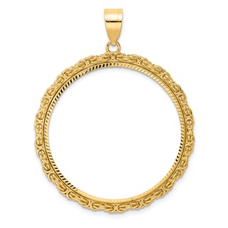 14k Diamond Cut Byzantine Link with 32.7mm Prong Coin Bezel Pendant