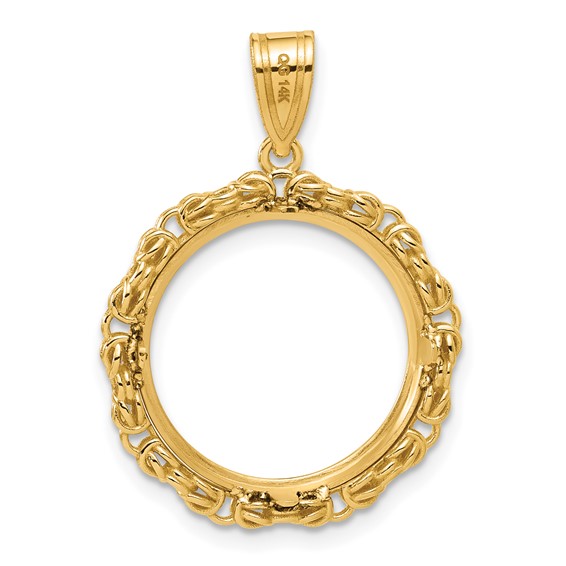 14k Polished Byzantine Link with 16.5mm Prong Coin Bezel Pendant