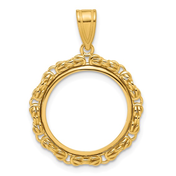 14k Polished Byzantine Link with 16.5mm Prong Coin Bezel Pendant