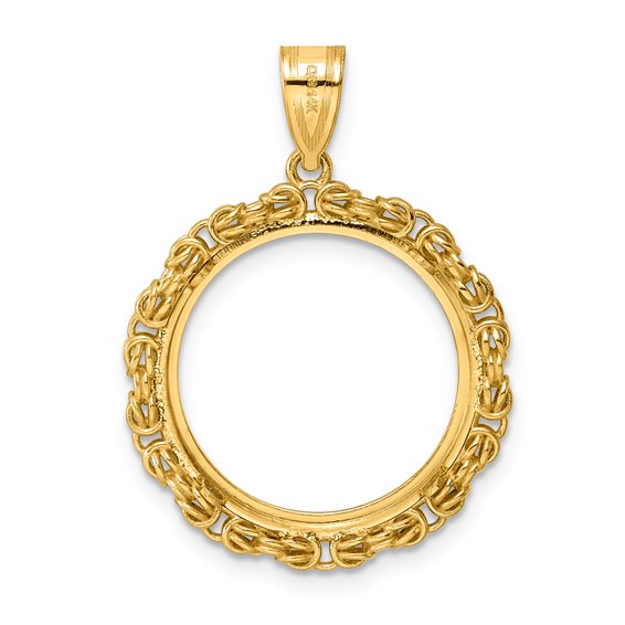 14k Polished Byzantine Link with 18.0mm Prong Coin Bezel Pendant