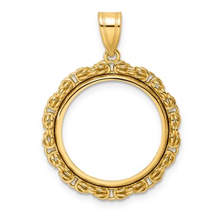 14k Polished Byzantine Link with 18.0mm Prong Coin Bezel Pendant