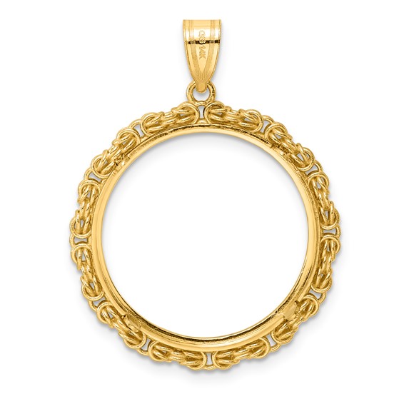 14k Polished Byzantine Link with 22.0mm Prong Coin Bezel Pendant