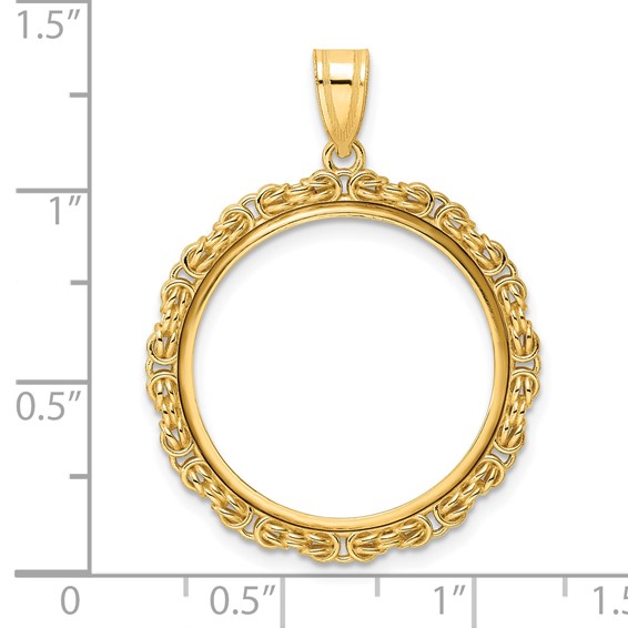 14k Polished Byzantine Link with 22.0mm Prong Coin Bezel Pendant
