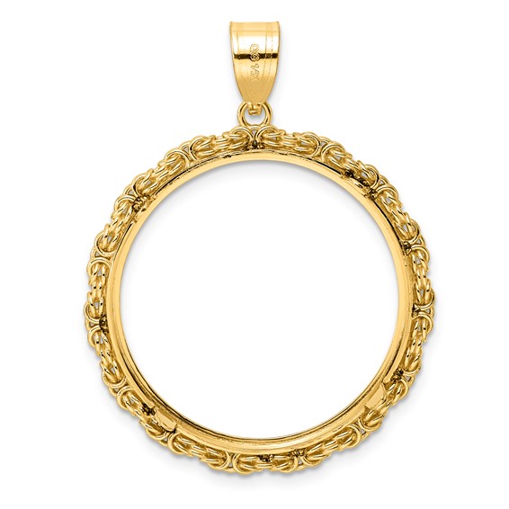 14k Polished Byzantine Link with 27.0mm Prong Coin Bezel Pendant