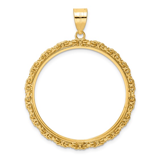 14k Polished Byzantine Link with 32.0mm Prong Coin Bezel Pendant