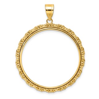 14k Polished Byzantine Link with 32.0mm Prong Coin Bezel Pendant