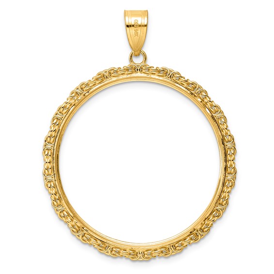 14k Polished Byzantine Link with 32.7mm Prong Coin Bezel Pendant