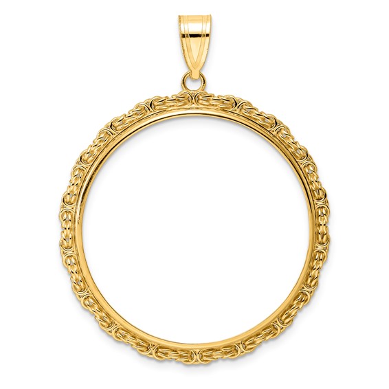 14k Polished Byzantine Link with 32.7mm Prong Coin Bezel Pendant