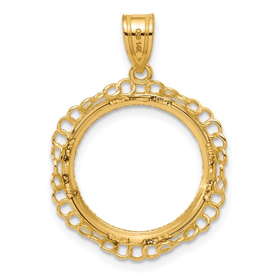 14k Diamond Cut Twisted Ring with 16.5mm Prong Coin Bezel Pendant