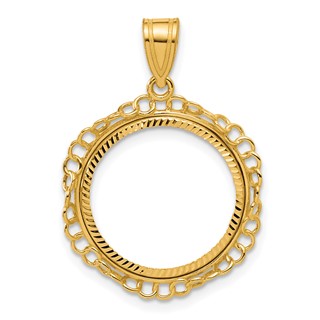 14k Diamond Cut Twisted Ring with 16.5mm Prong Coin Bezel Pendant