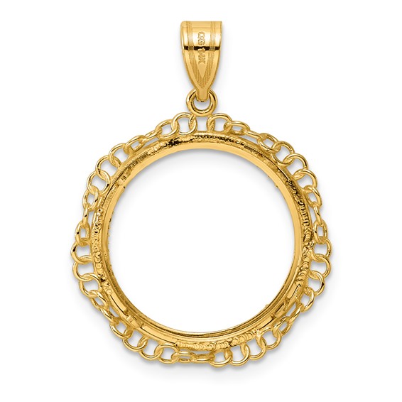 14k Diamond Cut Twisted Ring with 18.0mm Prong Coin Bezel Pendant