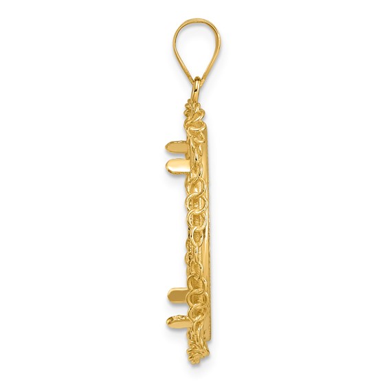 14k Diamond Cut Twisted Ring with 22.0mm Prong Coin Bezel Pendant