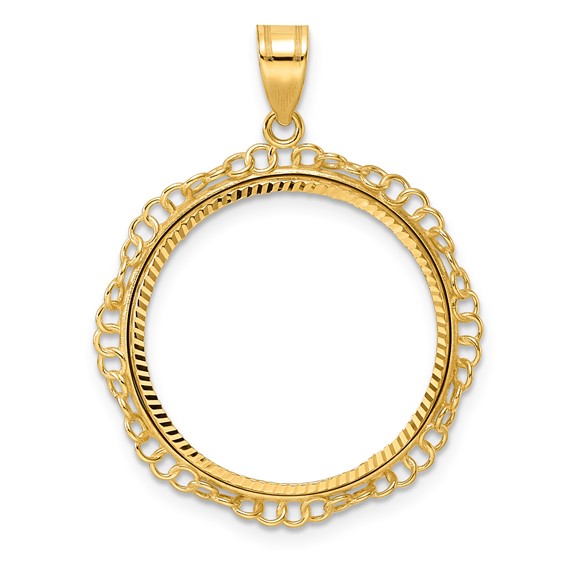 14k Diamond Cut Twisted Ring with 22.0mm Prong Coin Bezel Pendant