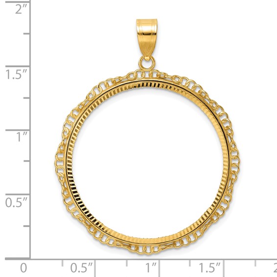 14k Diamond Cut Twisted Ring with 32.7mm Prong Coin Bezel Pendant