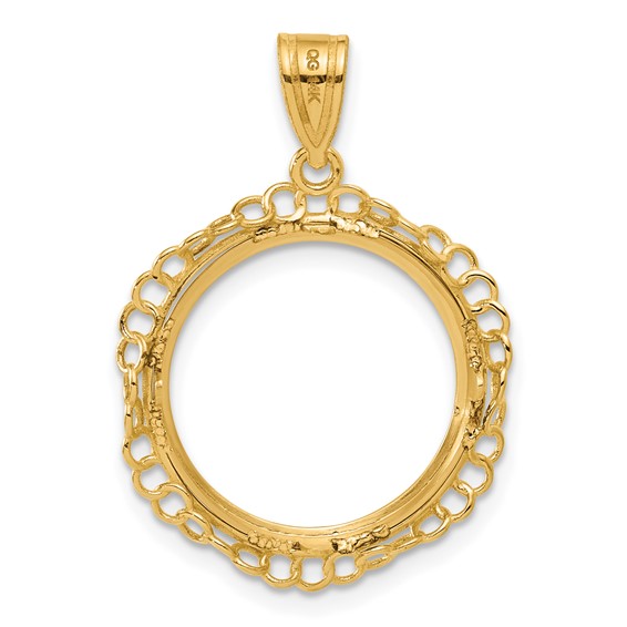 14k Polished Twisted Ring with 16.5mm Prong Coin Bezel Pendant