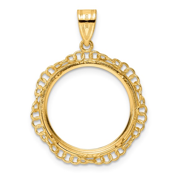 14k Polished Twisted Ring with 18.0mm Prong Coin Bezel Pendant