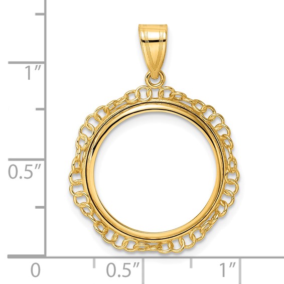 14k Polished Twisted Ring with 18.0mm Prong Coin Bezel Pendant