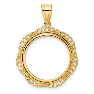 14k Polished Twisted Ring with 18.0mm Prong Coin Bezel Pendant