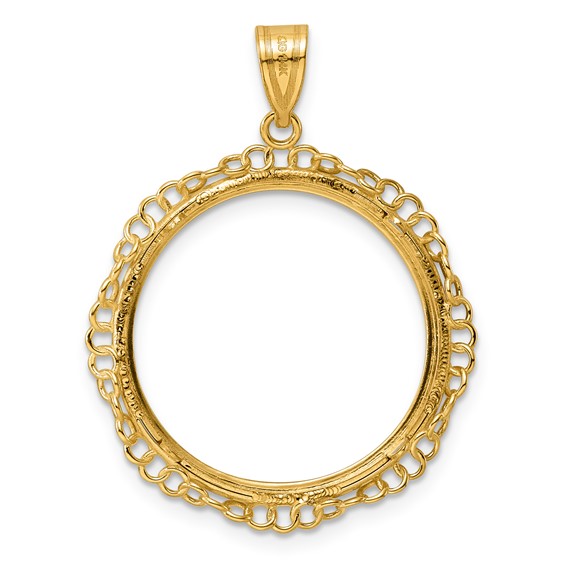 14k Polished Twisted Ring with 22.0mm Prong Coin Bezel Pendant