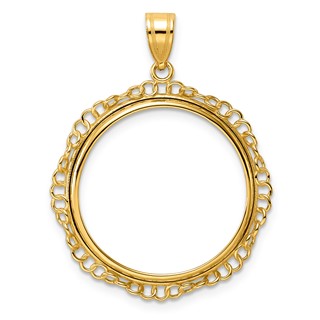 14k Polished Twisted Ring with 22.0mm Prong Coin Bezel Pendant