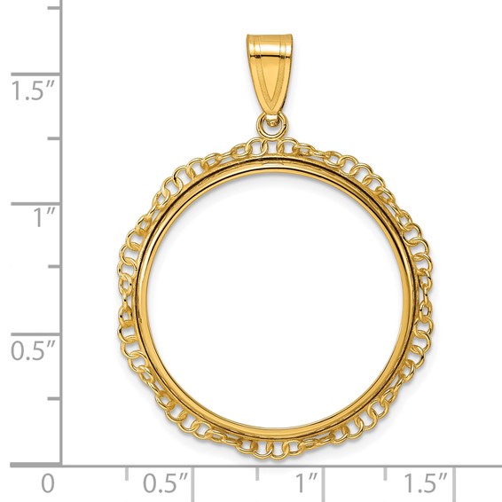 14k Polished Twisted Ring with 27.0mm Prong Coin Bezel Pendant