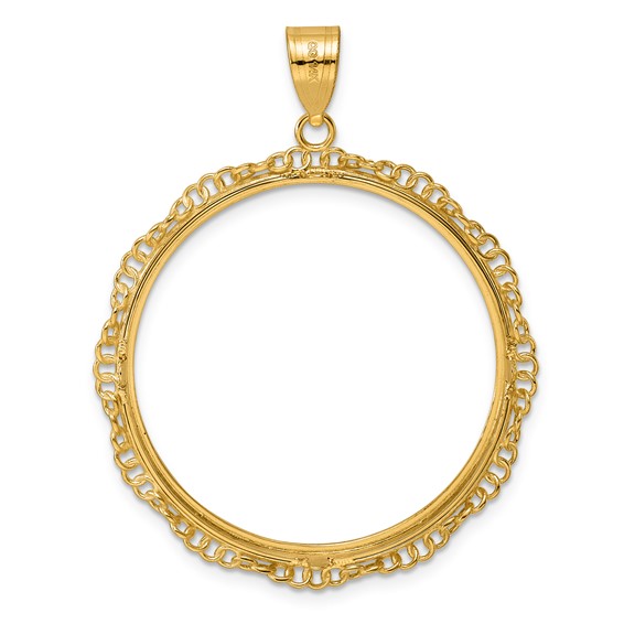 14k Polished Twisted Ring with 32.0mm Prong Coin Bezel Pendant