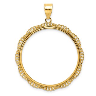 14k Polished Twisted Ring with 32.0mm Prong Coin Bezel Pendant