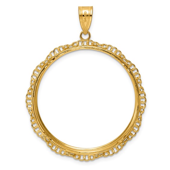 14k Polished Twisted Ring with 32.7mm Prong Coin Bezel Pendant