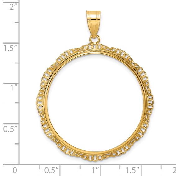 14k Polished Twisted Ring with 32.7mm Prong Coin Bezel Pendant