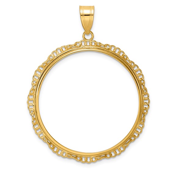 14k Polished Twisted Ring with 32.7mm Prong Coin Bezel Pendant