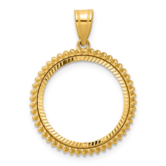 14k Diamond Cut Coil with 18.0mm Prong Coin Bezel Pendant