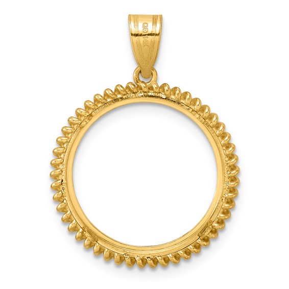 14k Polished Coil with 18.0mm Prong Coin Bezel Pendant