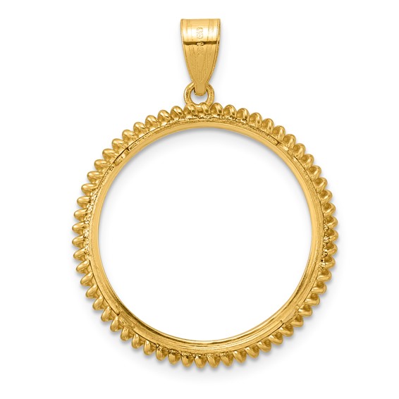 14k Polished Coil with 22.0mm Prong Coin Bezel Pendant